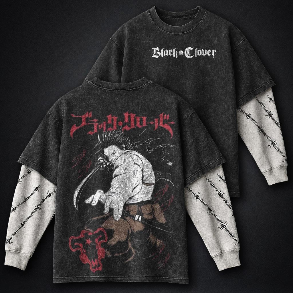 Black Clover Vintage Washed Double Sleeves T-Shirt