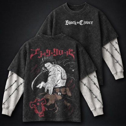 Black Clover Vintage Washed Double Sleeves T-Shirt