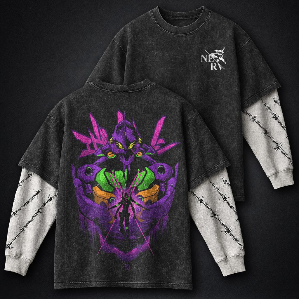 Neon Genesis Evangelion Classic Washed Double Sleeves T-Shirt