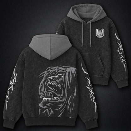 Attack on Titan Minimal Black and Grey Washed Hoodie
