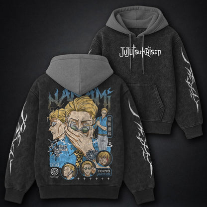 Jujutsu Kaisen Distressed Black and Grey Washed Hoodie