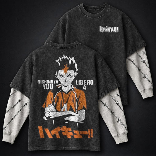 Haikyuu Washed Washed Double Sleeves T-Shirt