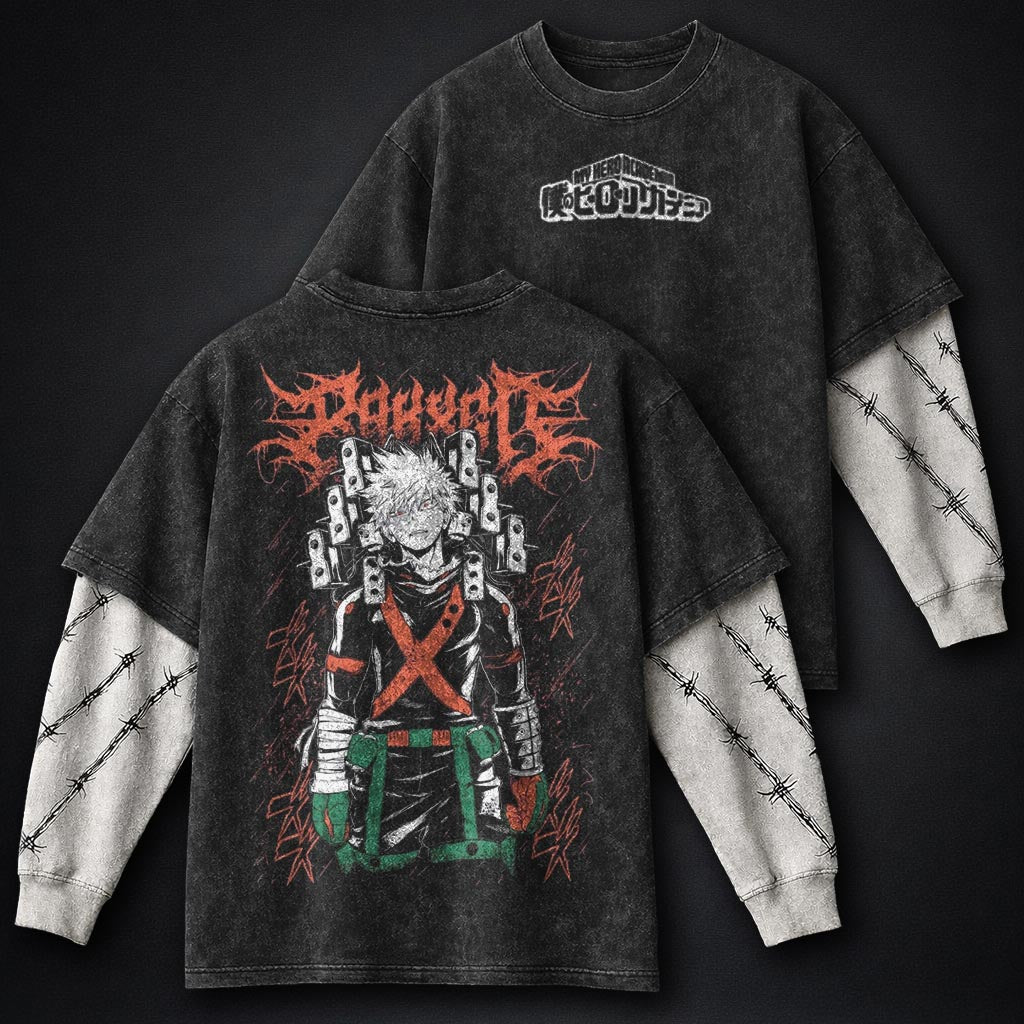My Hero Academia Oversized Washed Double Sleeves T-Shirt