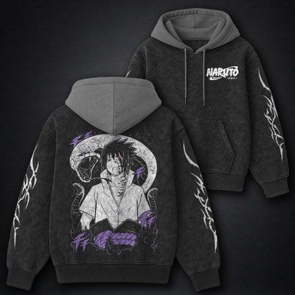 Naruto Minimal Black and Grey Washed Hoodie