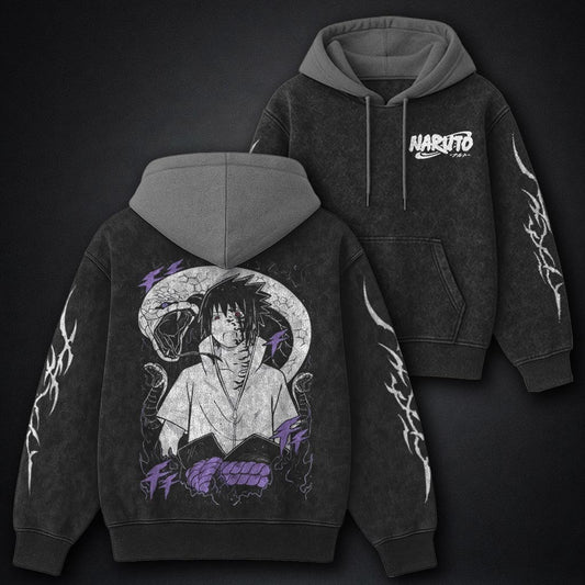 Naruto Minimal Black and Grey Washed Hoodie