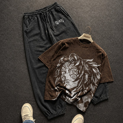 Demon Slayer Washed Brown T-Shirt and Joggers Combo