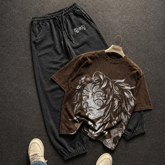 Demon Slayer Washed Brown T-Shirt and Joggers Combo