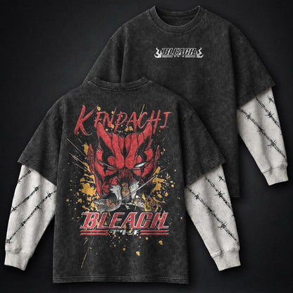 Bleach Graphic Washed Double Sleeves T-Shirt