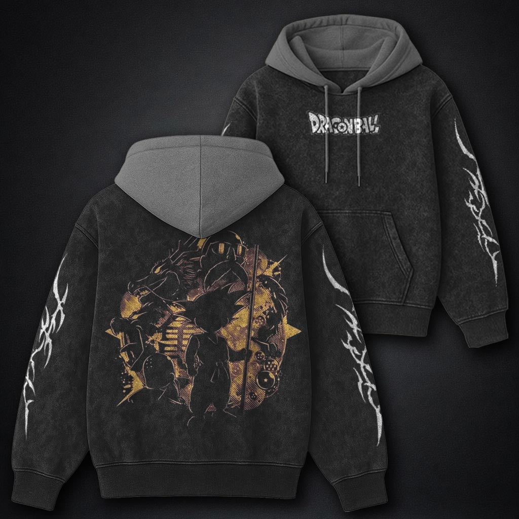 Dragon Ball Vintage Black and Grey Washed Hoodie