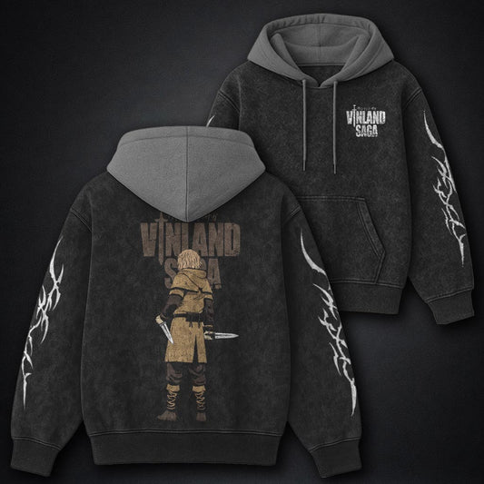 Vinland Saga Essential Black and Grey Washed Hoodie