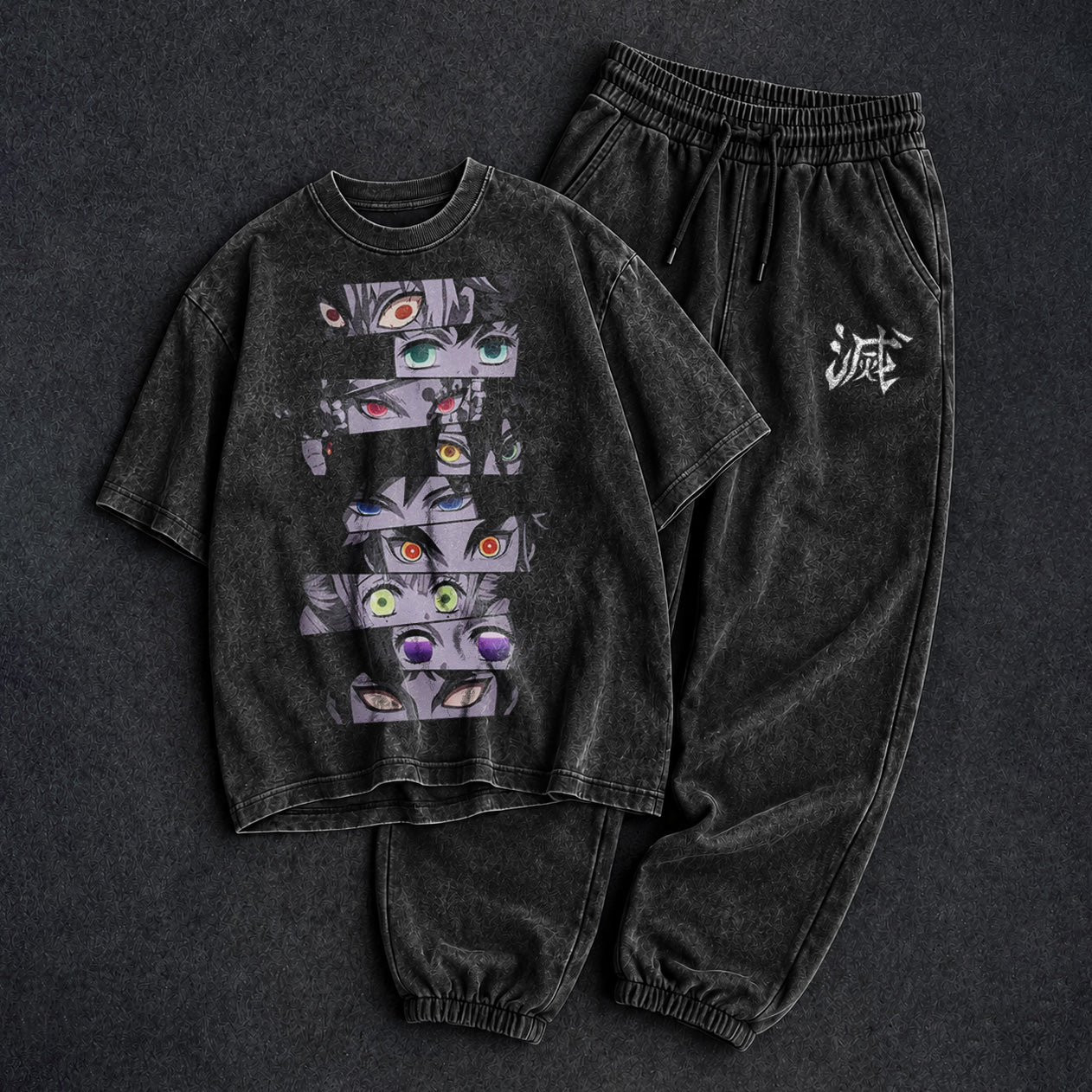 Demon Slayer Washed Black T-Shirt and Joggers Combo