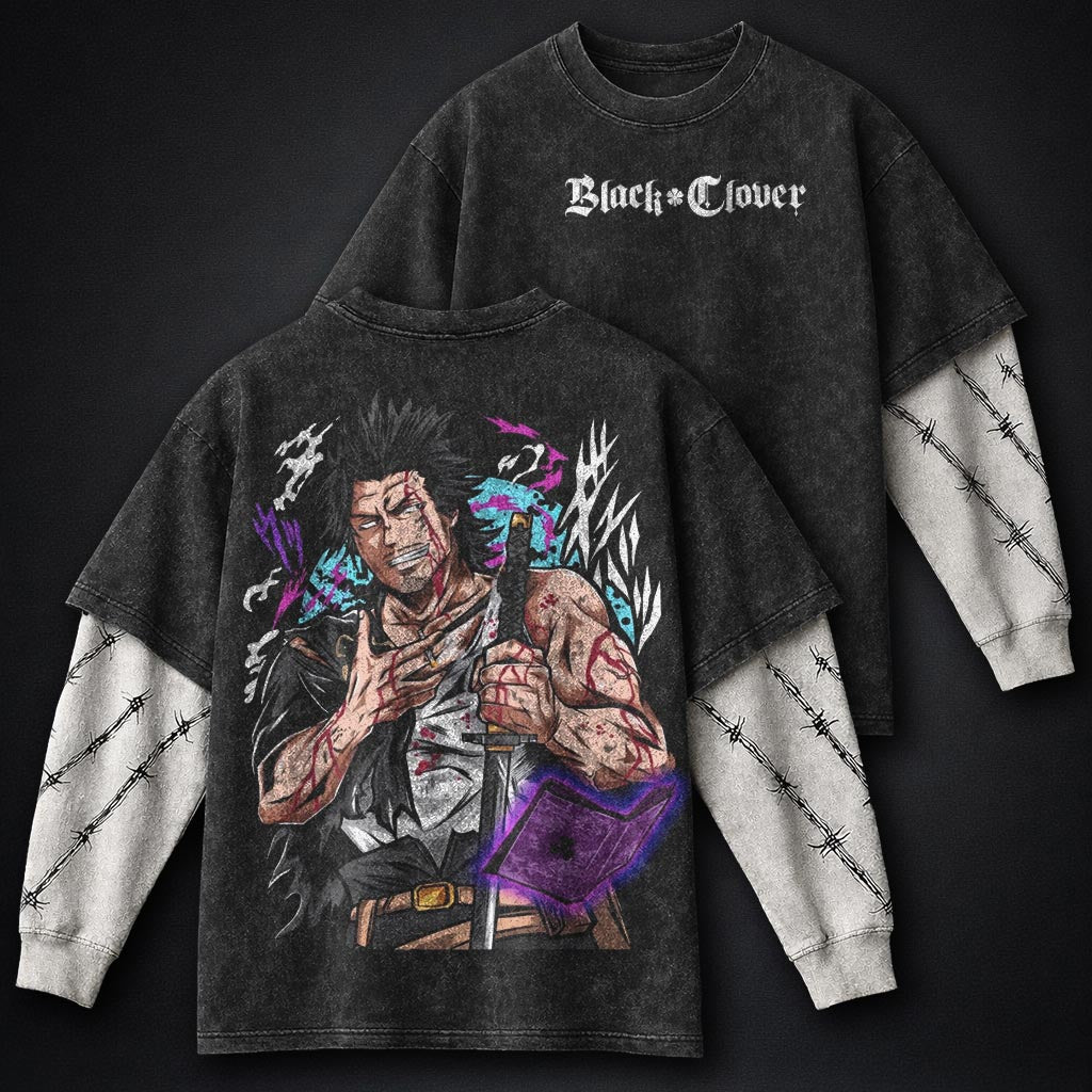 Black Clover Lightweight Washed Double Sleeves T-Shirt