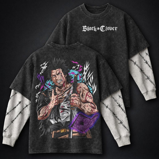 Black Clover Lightweight Washed Double Sleeves T-Shirt