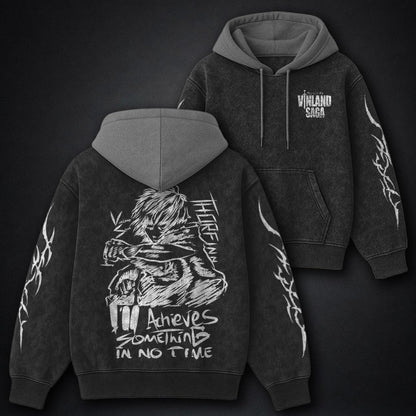 Vinland Saga Vintage Black and Grey Washed Hoodie