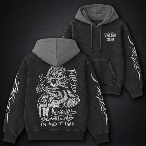Vinland Saga Vintage Black and Grey Washed Hoodie