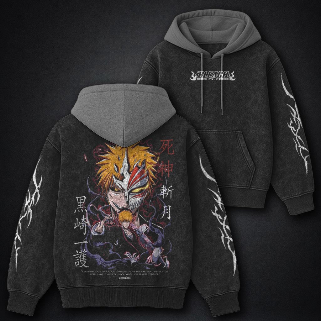 Bleach Relaxed Black and Grey Washed Hoodie