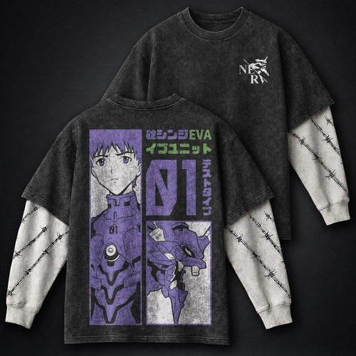 Neon Genesis Evangelion Bold Washed Double Sleeves T-Shirt