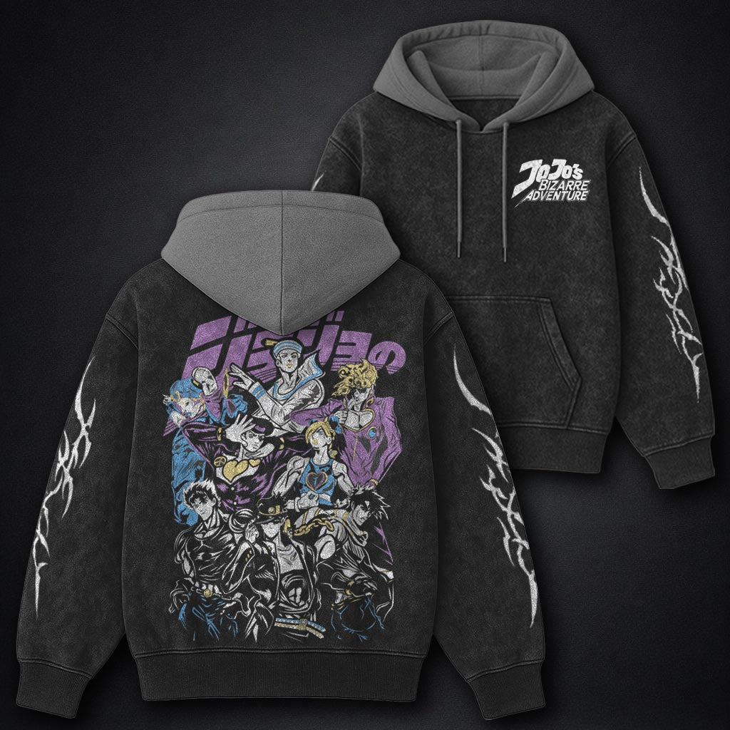 JoJo Retro Black and Grey Washed Hoodie