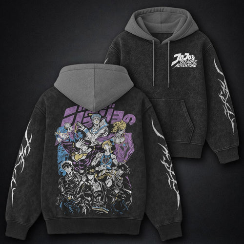 JoJo Retro Black and Grey Washed Hoodie
