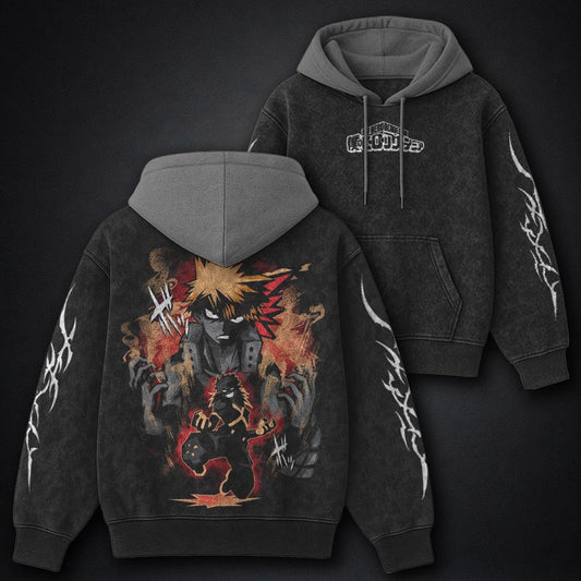My Hero Academia Classic Black and Grey Washed Hoodie