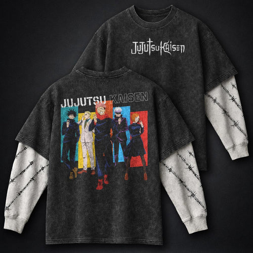 Jujutsu Kaisen Stylish Washed Double Sleeves T-Shirt
