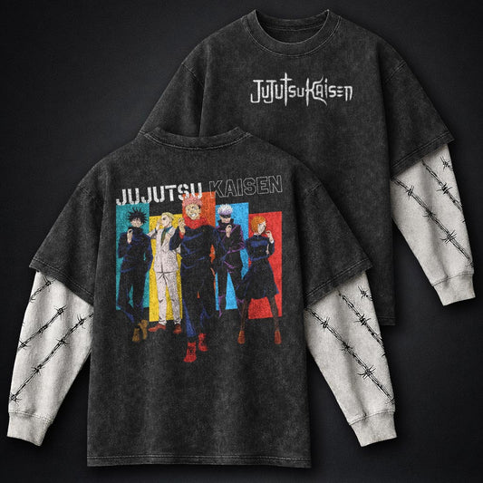 Jujutsu Kaisen Stylish Washed Double Sleeves T-Shirt