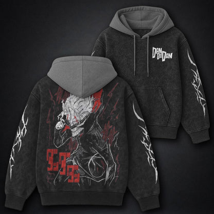 Dandadan Graphic Black and Grey Washed Hoodie