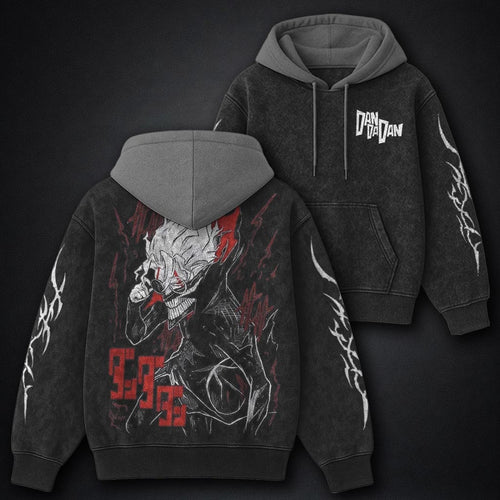 Dandadan Graphic Black and Grey Washed Hoodie
