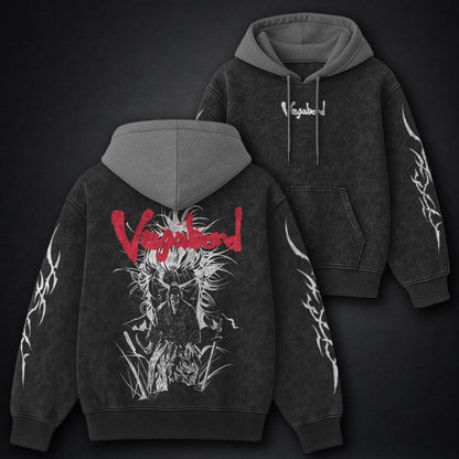 Vagabond Minimal Black and Grey Washed Hoodie