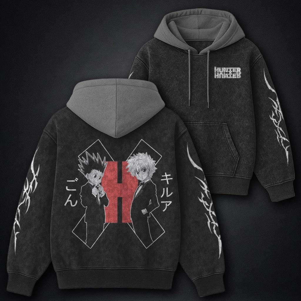 Hunter x Hunter Signature Black and Grey Washed Hoodie