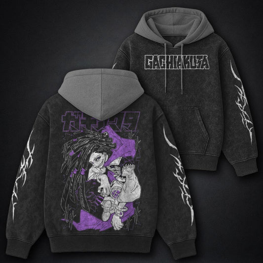 Gachiakuta Minimal Black and Grey Washed Hoodie