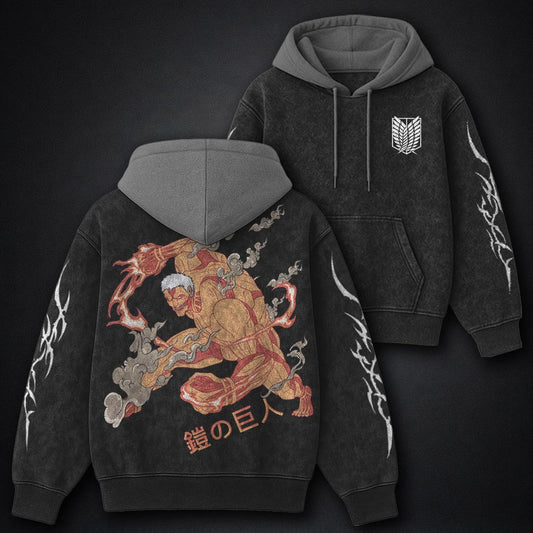 Attack on Titan Classic Black and Grey Washed Hoodie