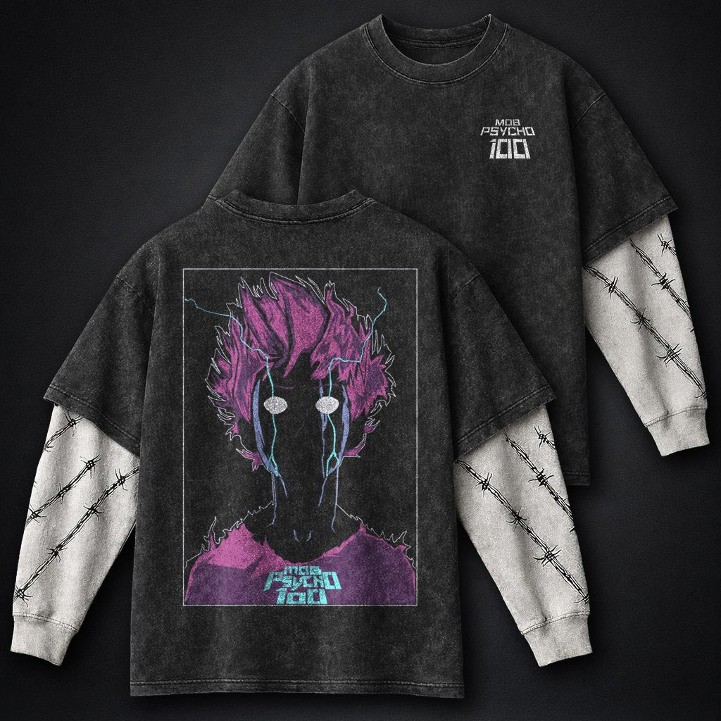 Mob Psycho 100 Oversized Washed Double Sleeves T-Shirt