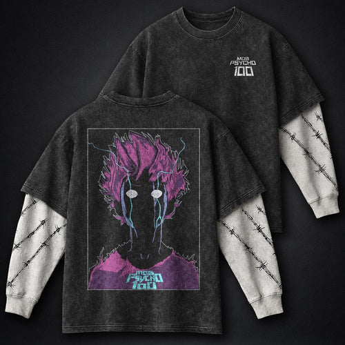 Mob Psycho 100 Oversized Washed Double Sleeves T-Shirt