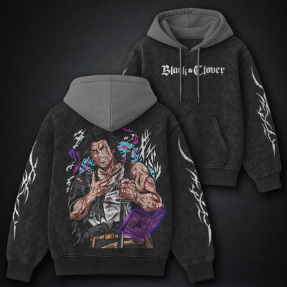 Black Clover Vintage Black and Grey Washed Hoodie