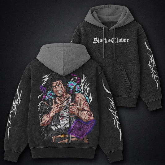 Black Clover Vintage Black and Grey Washed Hoodie