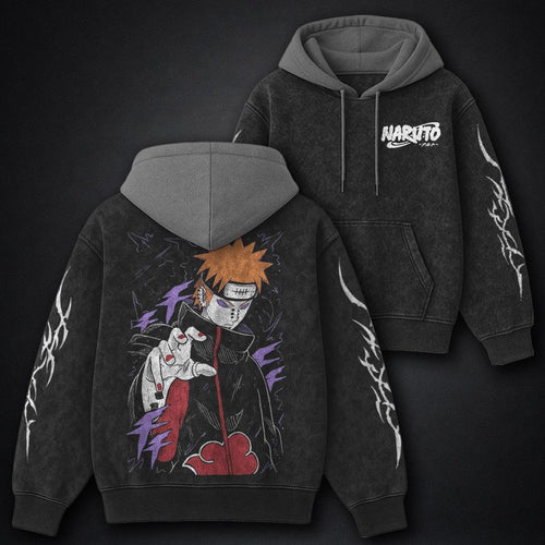 Naruto Heavyweight Black and Grey Washed Hoodie