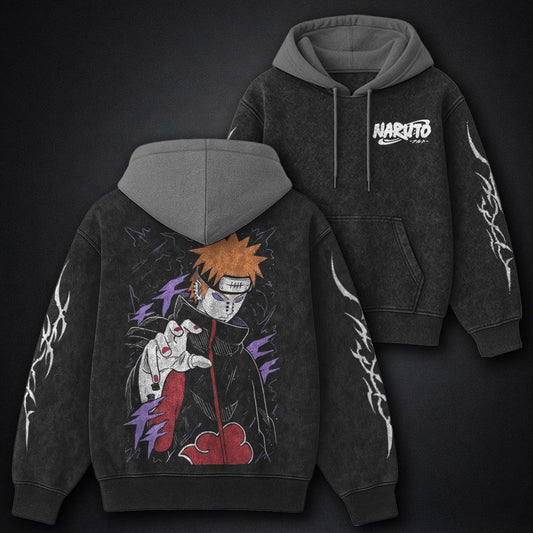 Naruto Heavyweight Black and Grey Washed Hoodie