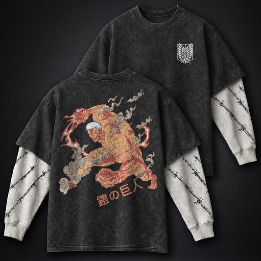 Attack on Titan Oversized Washed Double Sleeves T-Shirt