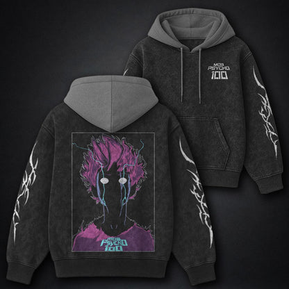 Mob Psycho 100 Essential Black and Grey Washed Hoodie