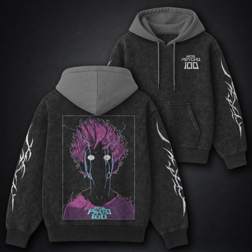 Mob Psycho 100 Essential Black and Grey Washed Hoodie