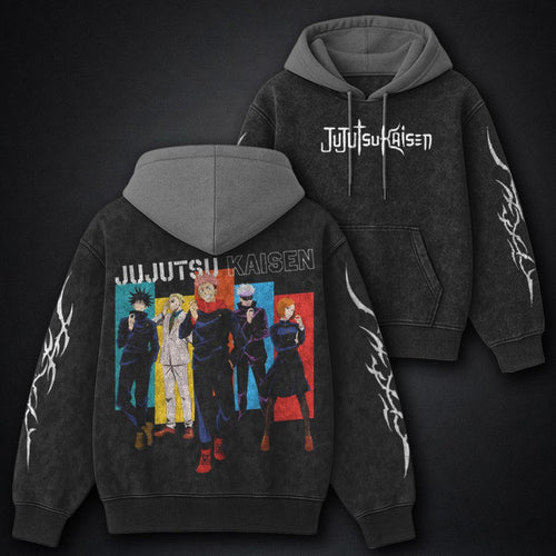 Jujutsu Kaisen Graphic Black and Grey Washed Hoodie