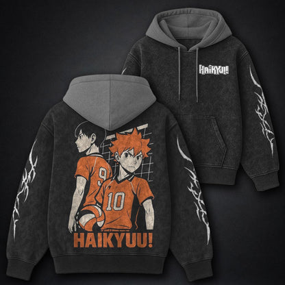 Haikyuu Classic Black and Grey Washed Hoodie