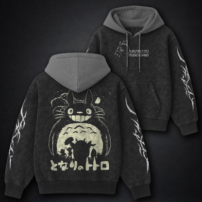 Ghibli Heavyweight Black and Grey Washed Hoodie