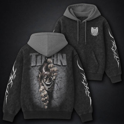Attack on Titan Signature Black and Grey Washed Hoodie