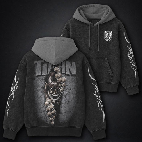 Attack on Titan Signature Black and Grey Washed Hoodie