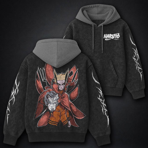 Naruto Graphic Black and Grey Washed Hoodie
