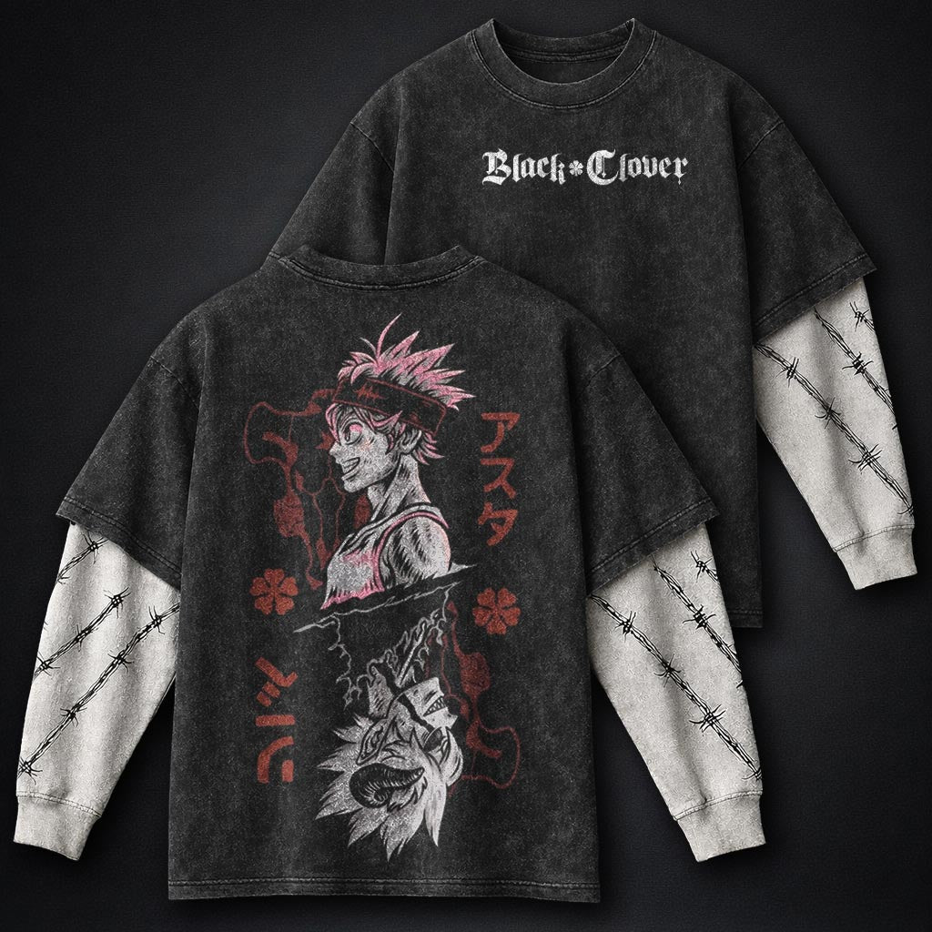 Black Clover Essential Washed Double Sleeves T-Shirt
