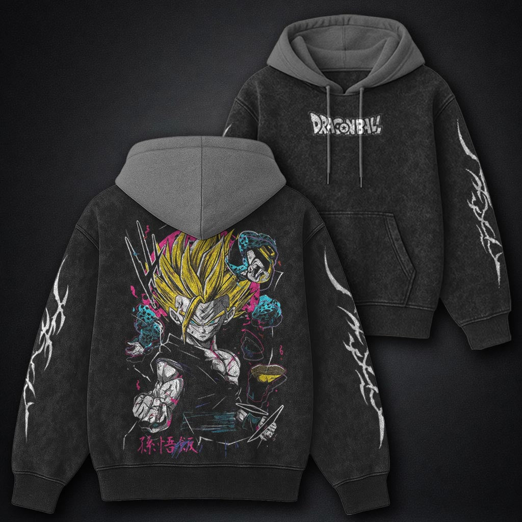 Dragon Ball Minimal Black and Grey Washed Hoodie