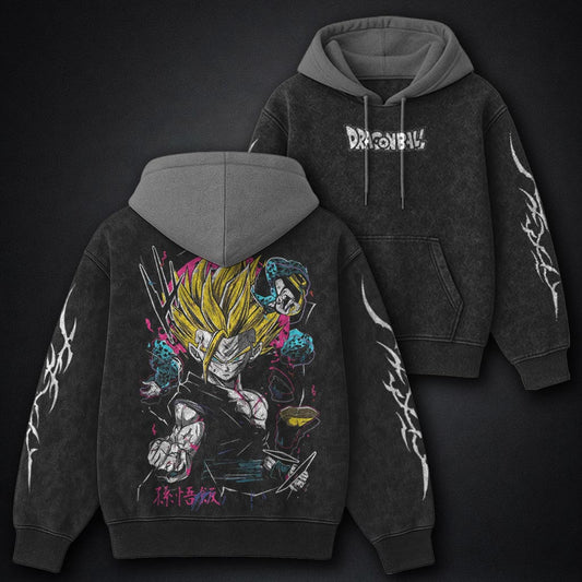 Dragon Ball Minimal Black and Grey Washed Hoodie